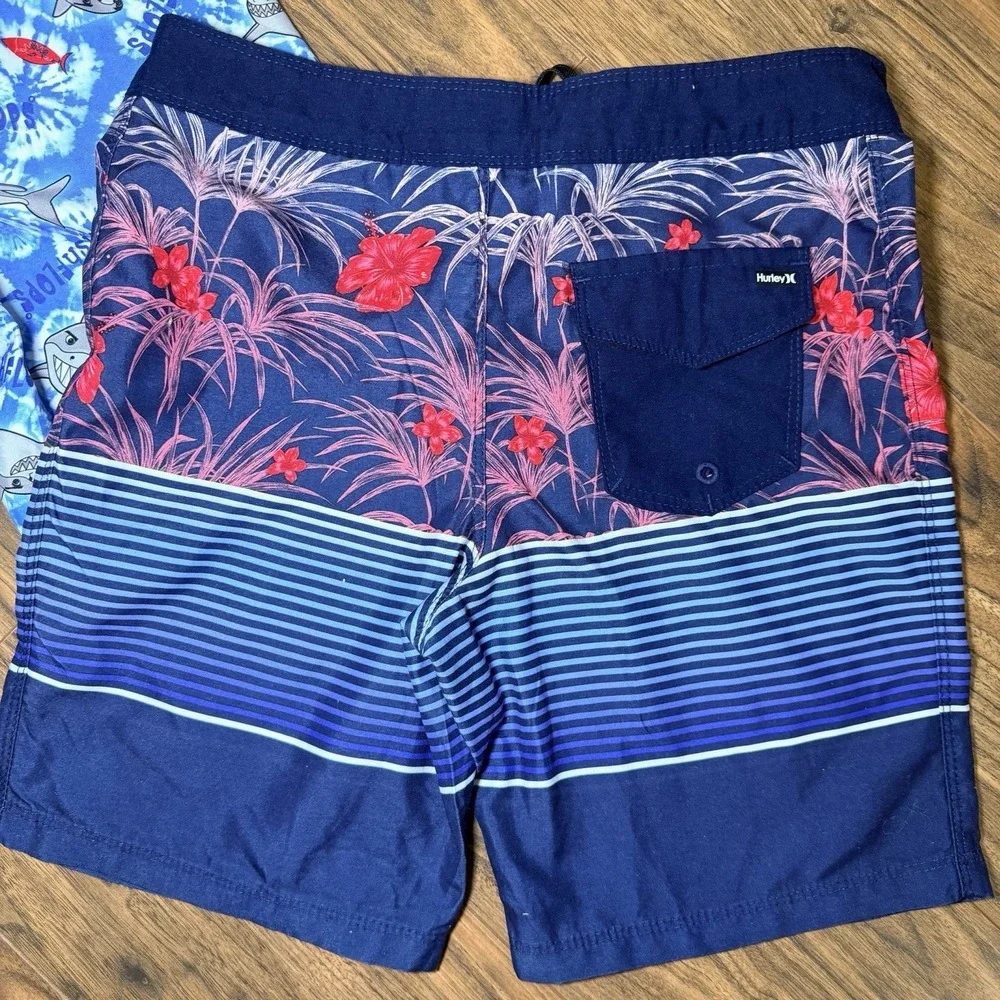Boys Swim Trunks Lot Size 8 Hurley Sharks Tie Dye Palm Trees